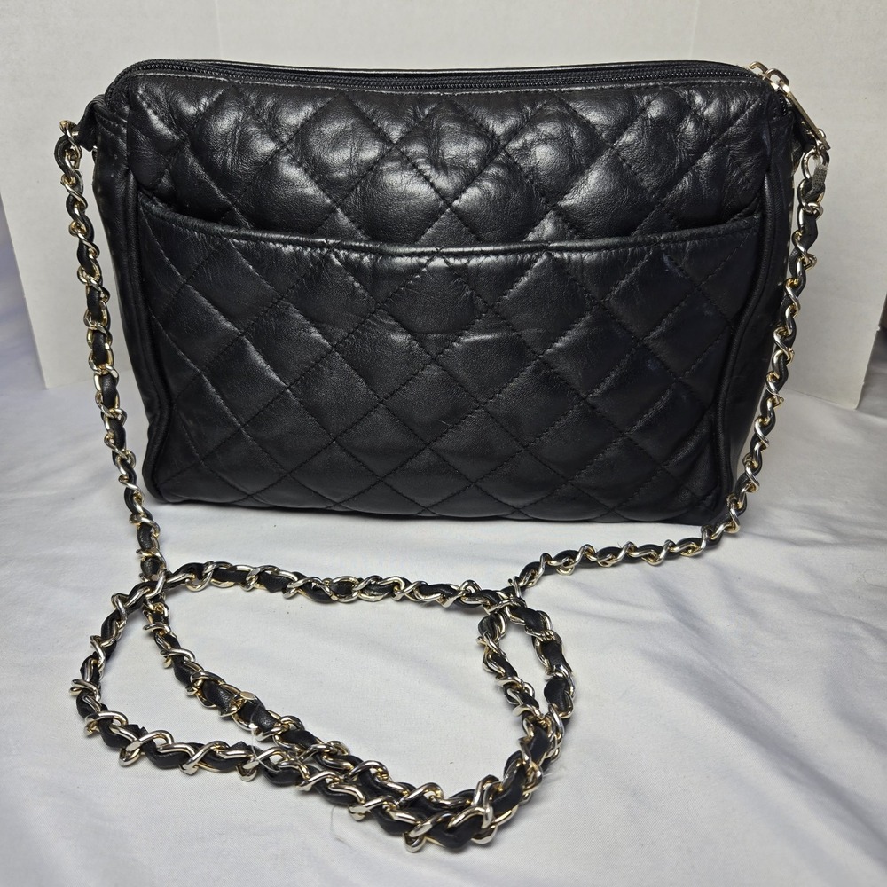 Vintage First Edition Black Leather Two Compartment Chain Strap Crossbody Purse